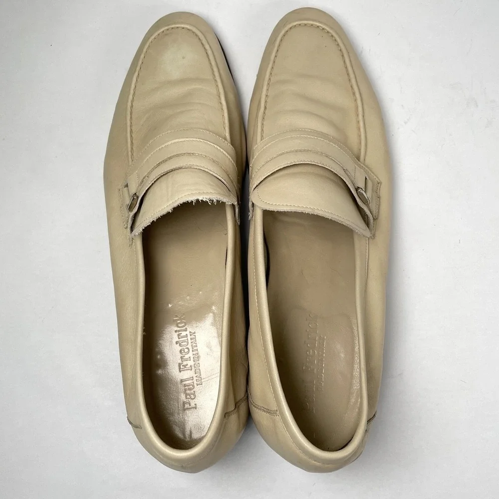Paul Fredrick Loafers Mens Size 12 Beige Leather Strap Slip On Casual Shoes